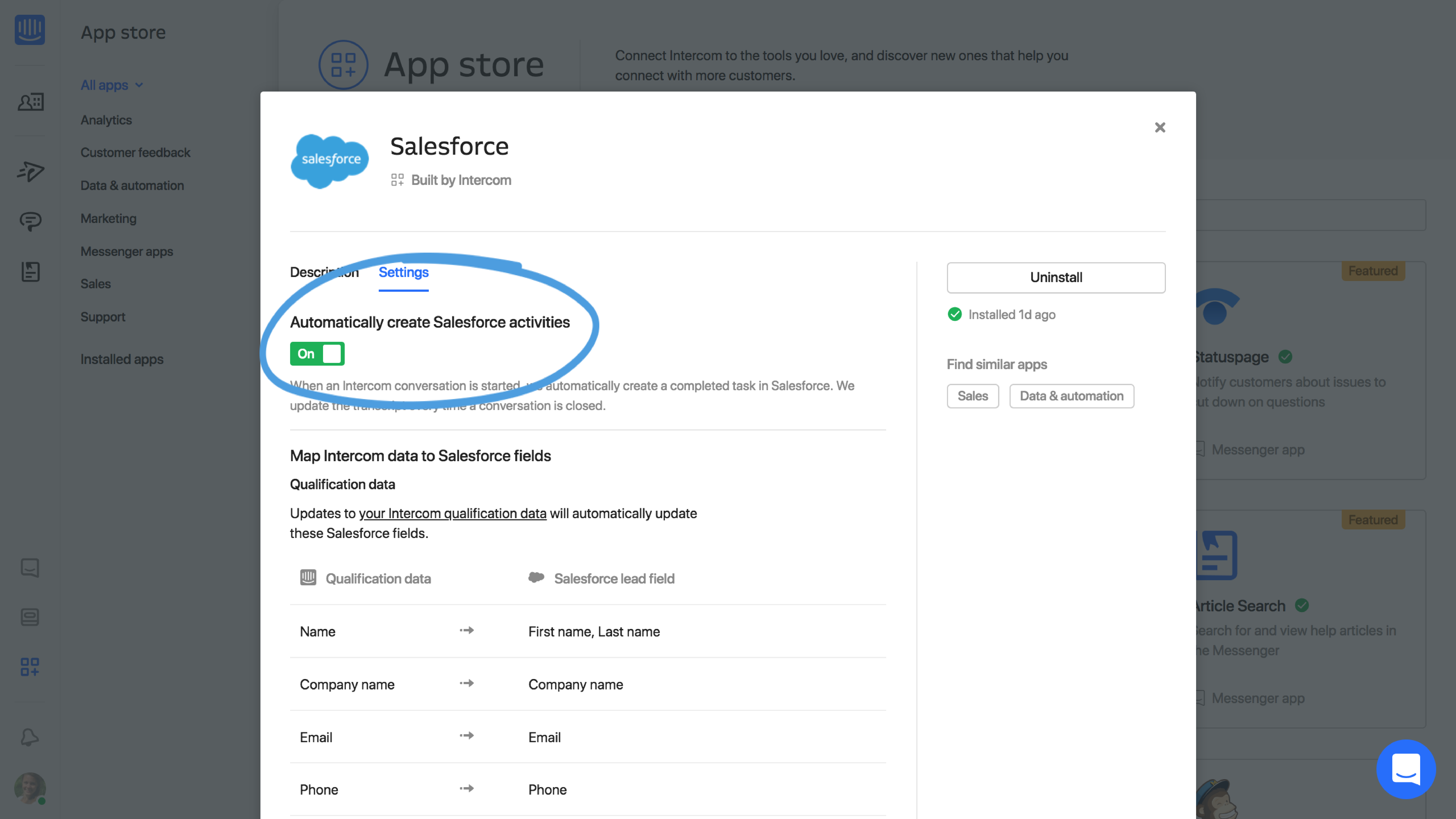 Send conversations from Intercom to Salesforce