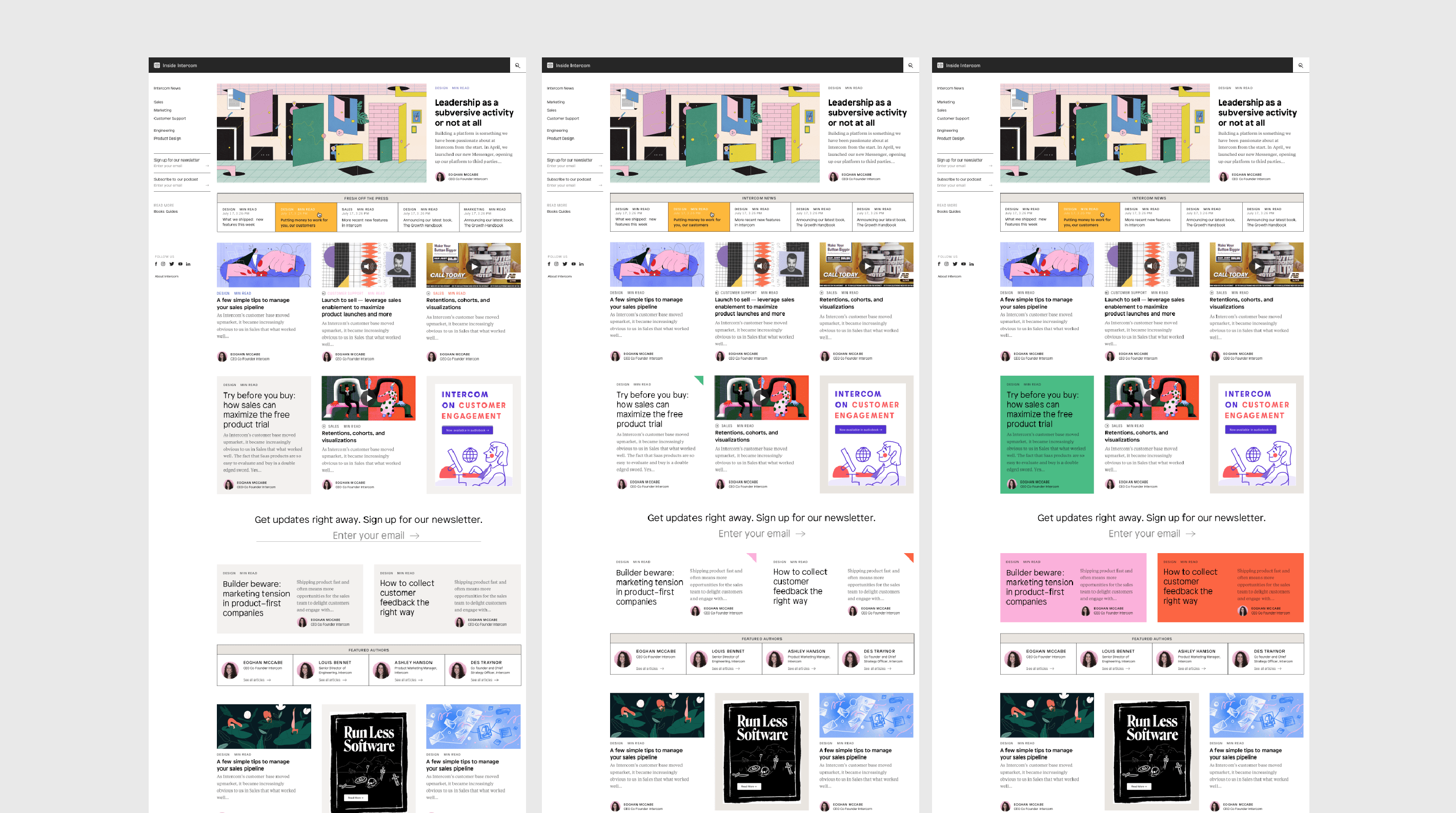Explorations of the homepage design