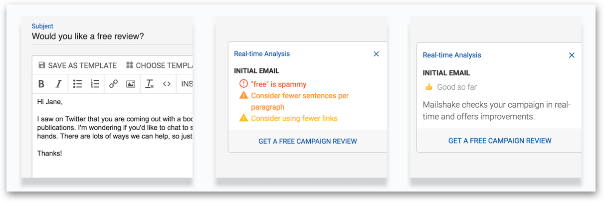 Mailshake's email analyzer