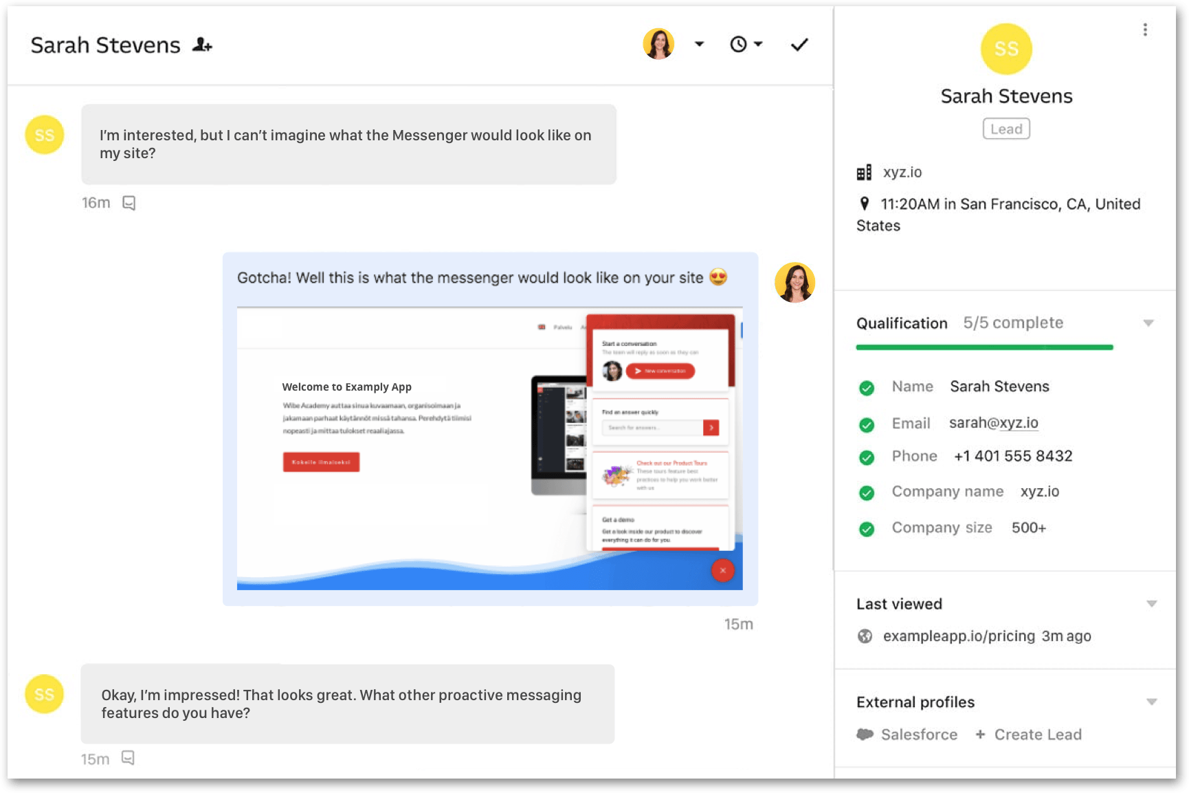 Example Messenger - Storytelling in live chat