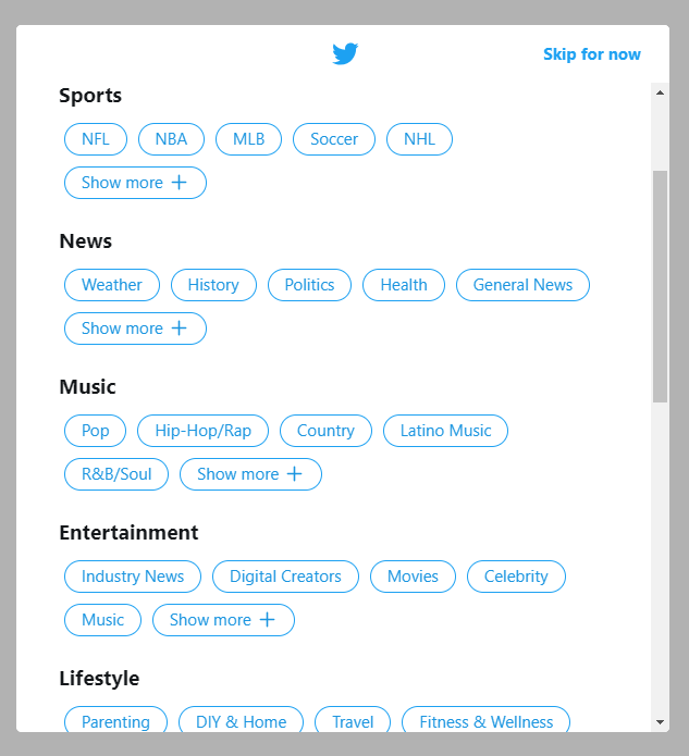 Twitter onboarding topics