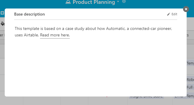 Airtable product planning table