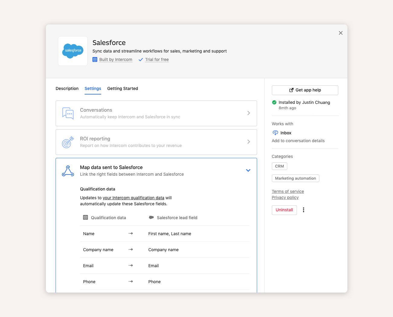 This automated workflow syncs data between Salesforce and Intercom, relieving your sales team of a common (time-consuming) task.