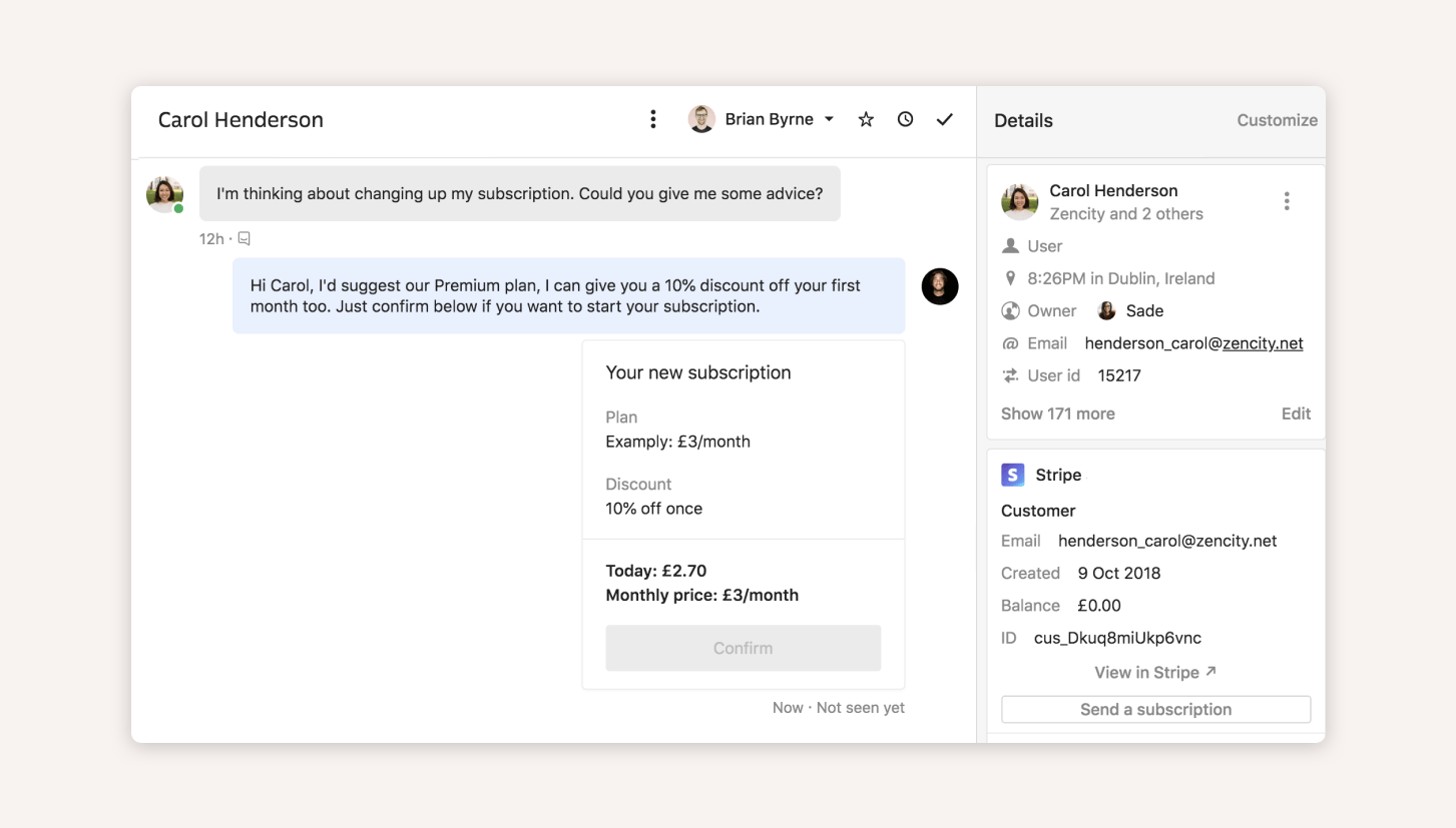 With apps like Stripe right in the Intercom Inbox, our reps can work with leads more efficiently.