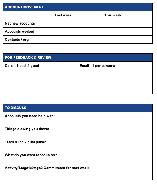 Sales coaching data sheet