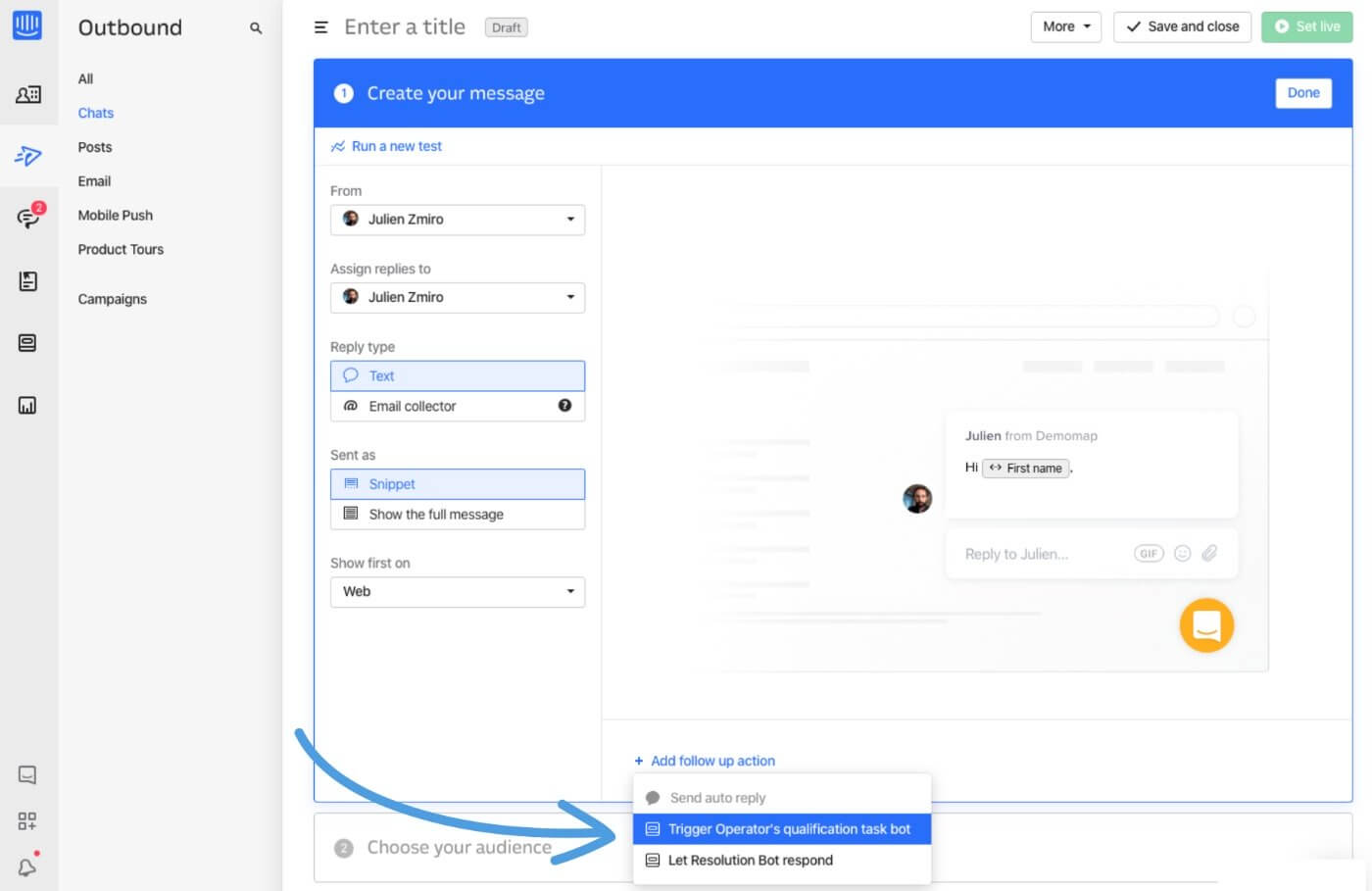 Intercom outbound messaging