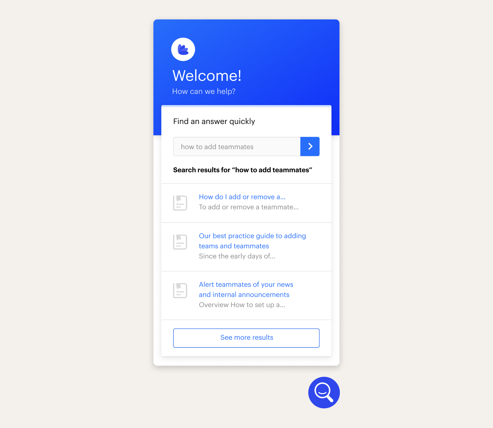 Self-serve messenger with search launcher